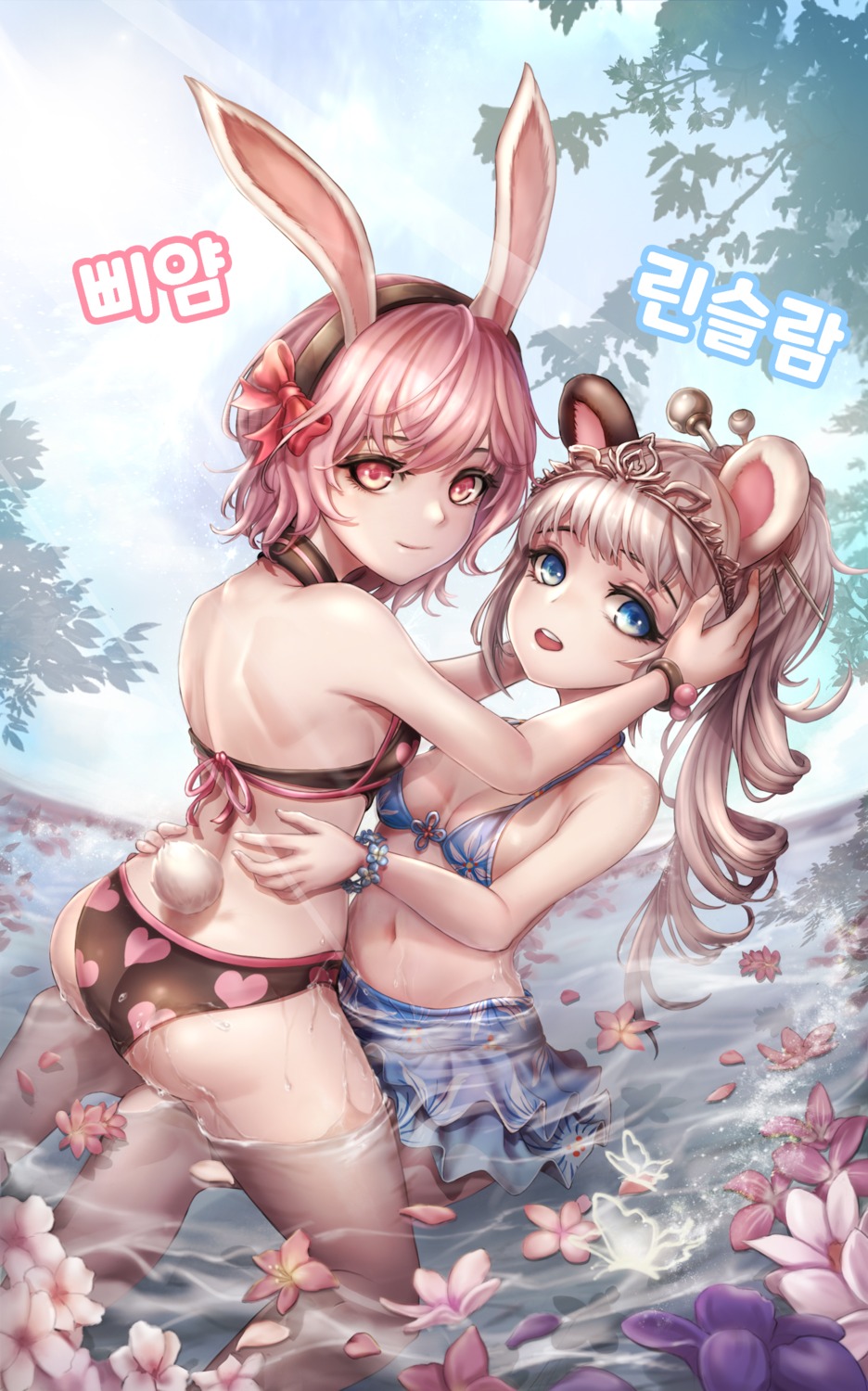 animal_ears, ass, bikini, blade_&_soul, bunny_ears, kie_(wylee2212), lyn_(blade_&_soul), swimsuits