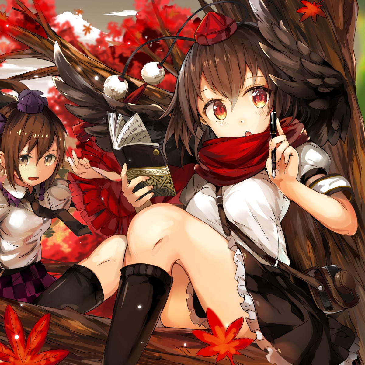 himekaidou_hatate, shameimaru_aya, touhou, umagenzin, wings