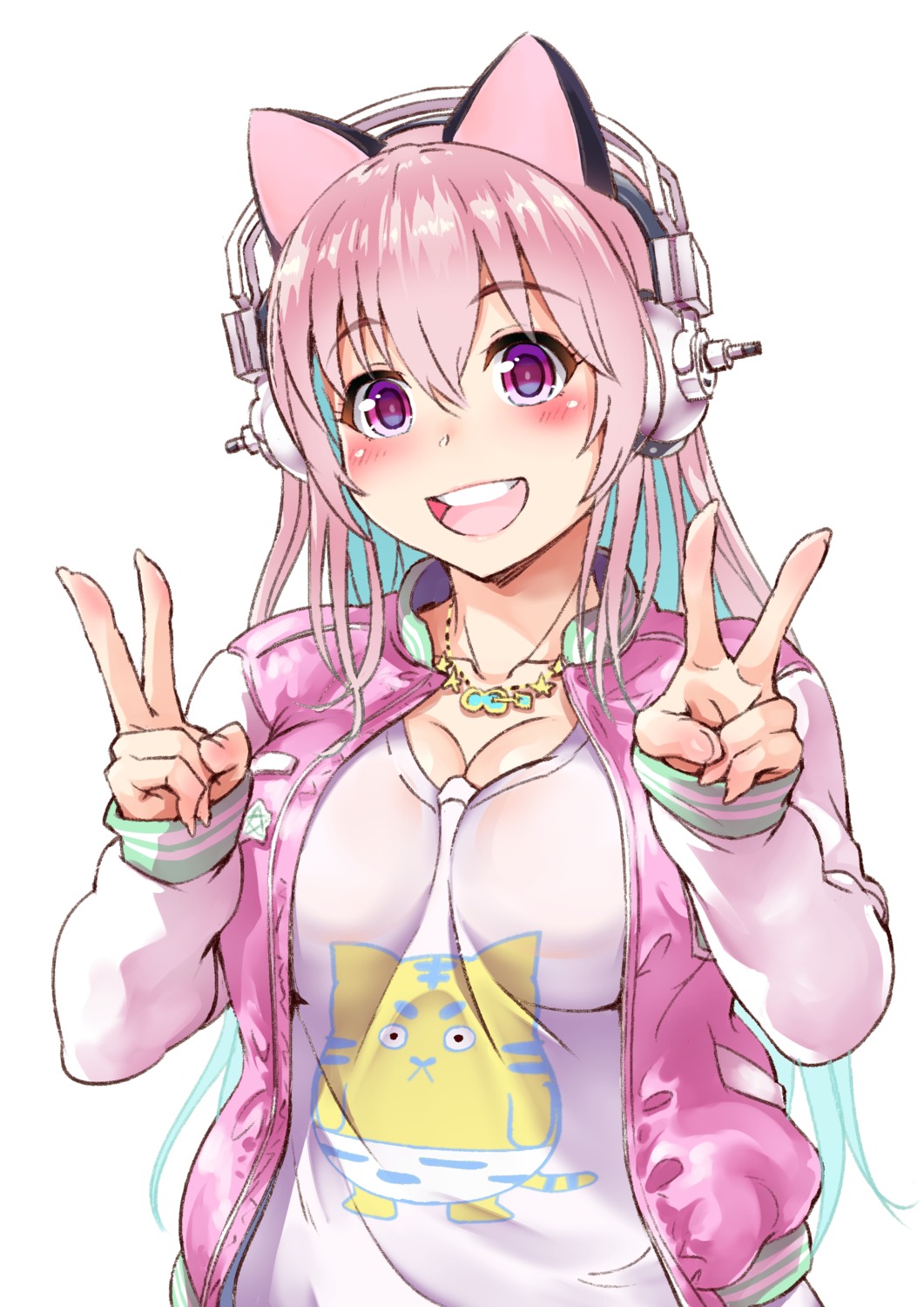 animal_ears, cleavage, ganari_ryuu, headphones, sonico, super_sonico