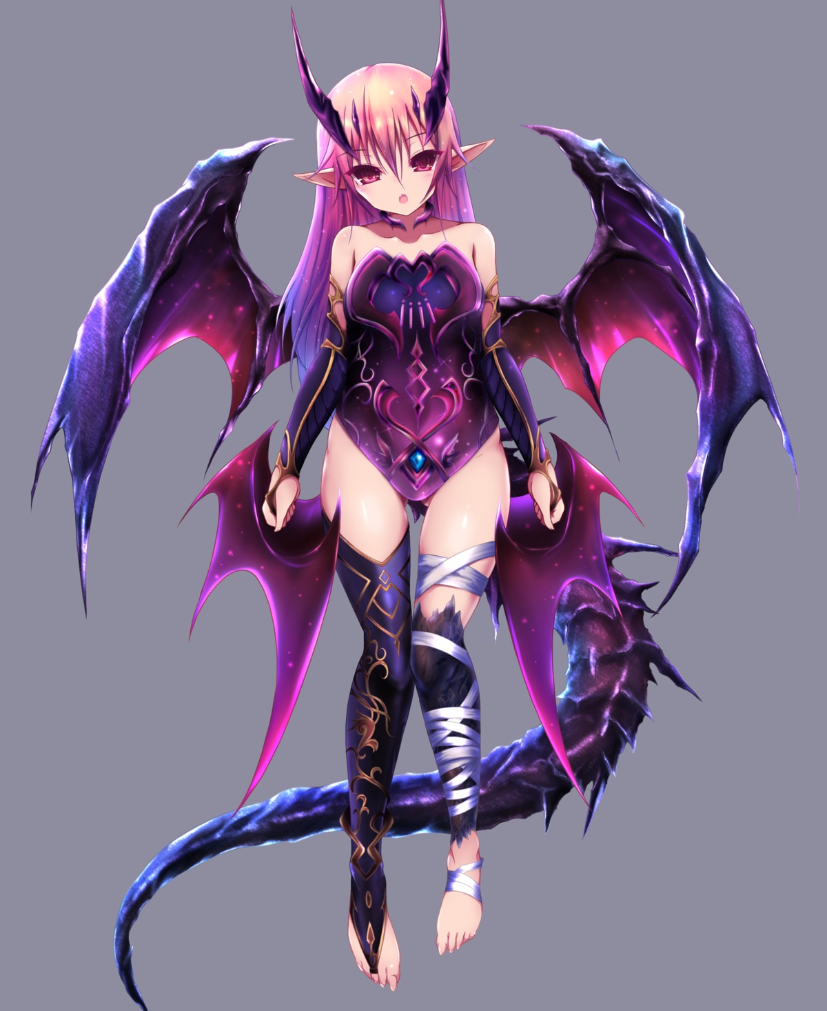 akina, armor, bandages, horns, monster_girl, pointy_ears, tail, thighhighs, wings