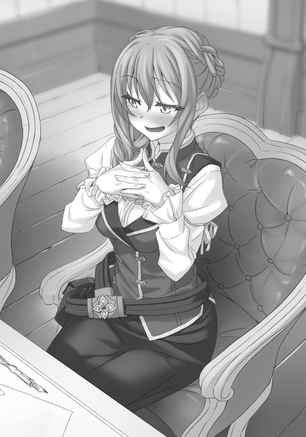 breast_hold, goblin_slayer, guild_girl, kannatsuki_noboru, monochrome