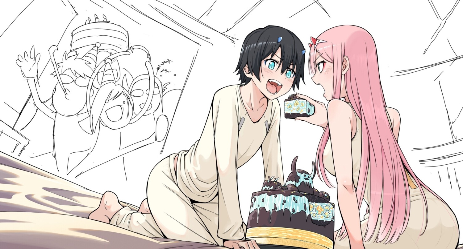 chenaze57, darling_in_the_franxx, hiro_(darling_in_the_franxx), horns, sketch, zero_two_(darling_in_the_franxx)