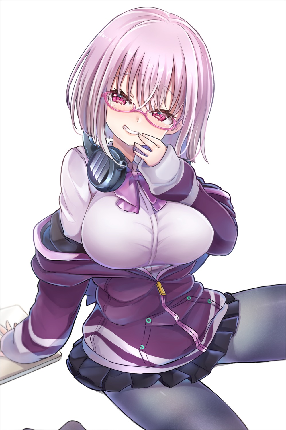 gridman_universe, headphones, kamiya_zuzu, megane, pantyhose, seifuku, shinjou_akane, ssss.gridman