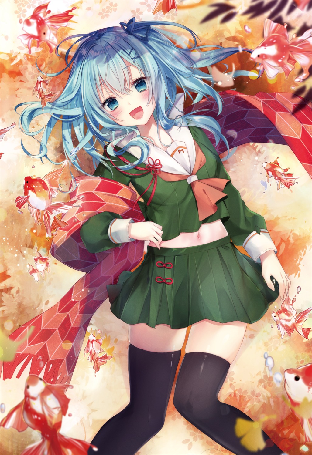 emori_miku, emori_miku_project, natsuki_(ukiwakudasai), seifuku, thighhighs