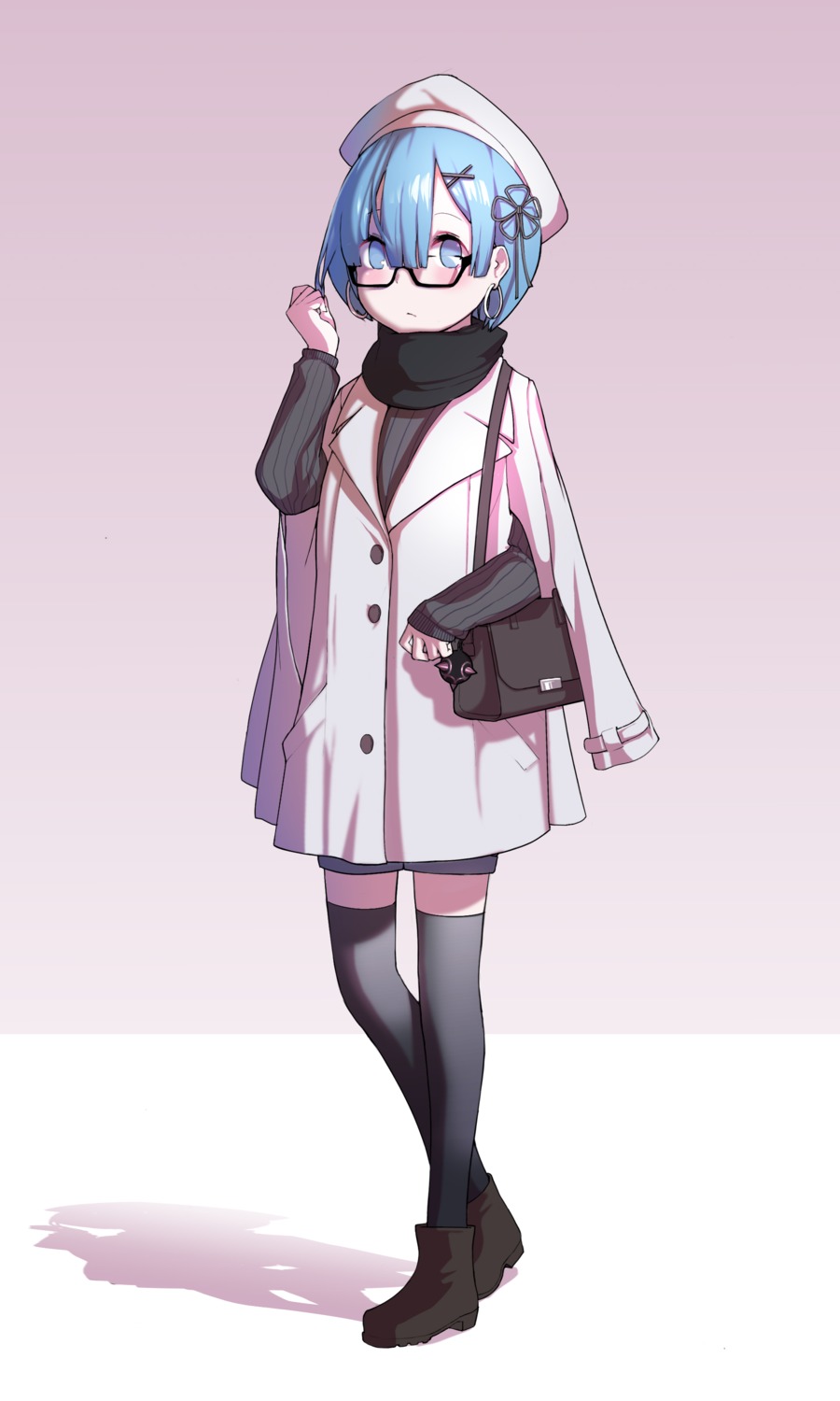 amejaga, heels, megane, re:zero_kara_hajimeru_isekai_seikatsu, rem_(re_zero), thighhighs