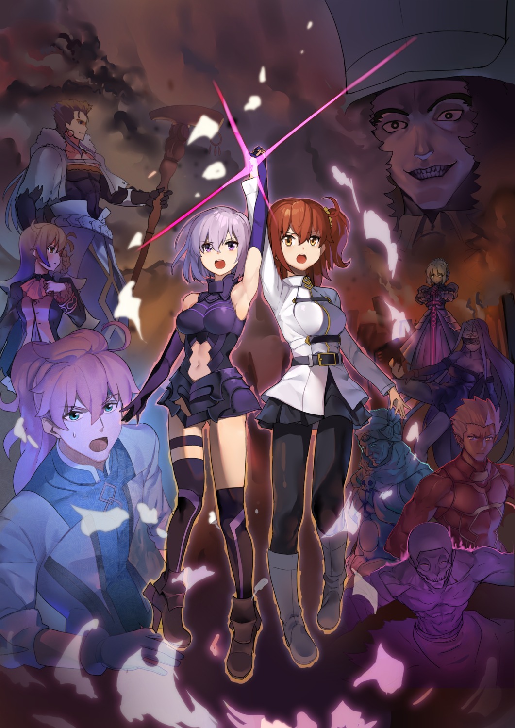 archer, armor, artoria_pendragon_(fate), artoria_pendragon_alter_(fate), cu_chulainn_(fate), fate/grand_order, fujimaru_ritsuka_(female), garter