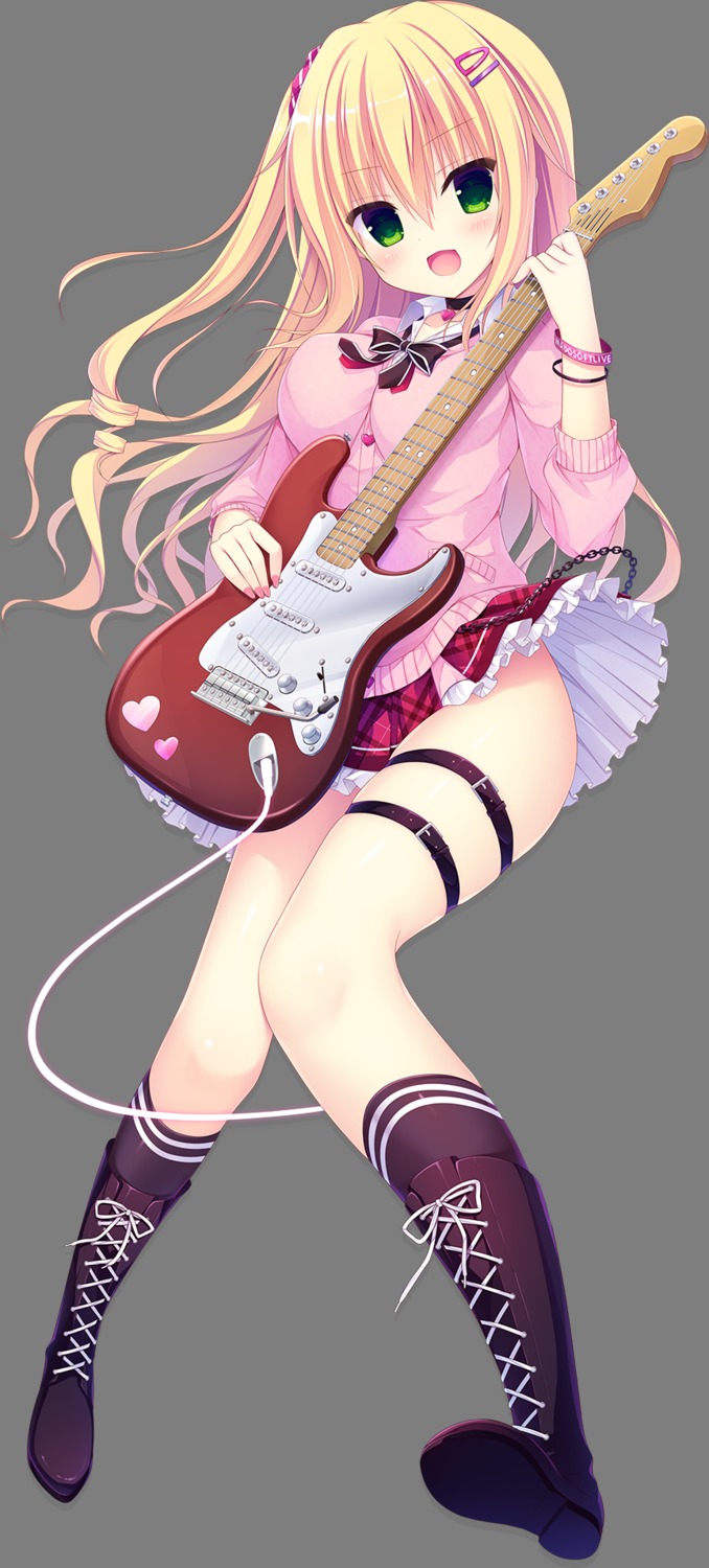 garter, guitar, hasune, madosoft, raspberry_cube, seifuku, skirt_lift, sweater