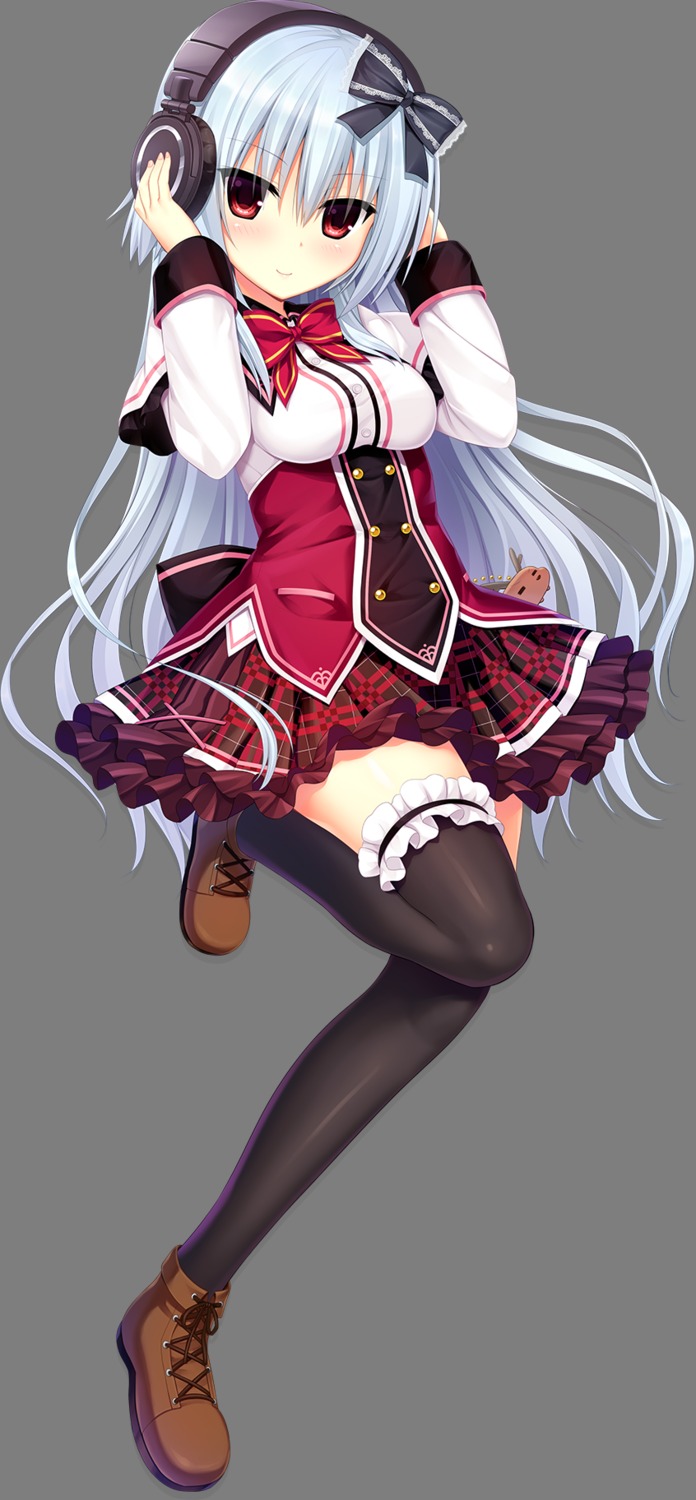 headphones, madosoft, narumi_toa, seifuku, thighhighs, transparent_png, utsunomiya_tsumire, wagamama_high_spec