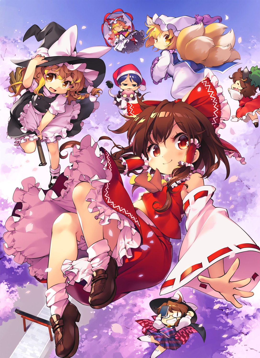 animal_ears, bloomers, chen, chibi, doremy_sweet, hakurei_reimu, ikuta_takanon, kirisame_marisa
