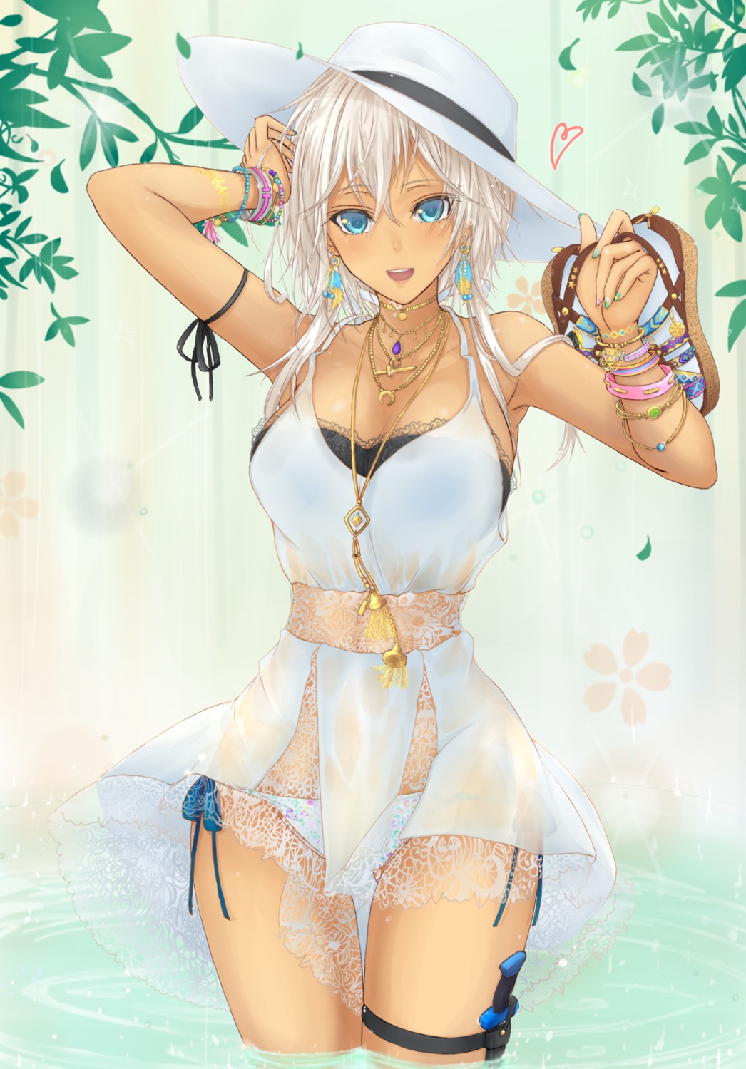 cleavage, dress, izayoi_sakuya, mickey_dunn, pantsu, see_through, touhou, weapon, wet