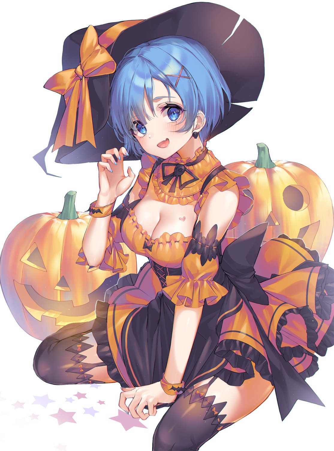 cleavage, dress, halloween, kinty, re:zero_kara_hajimeru_isekai_seikatsu, rem_(re_zero), stockings, thighhighs