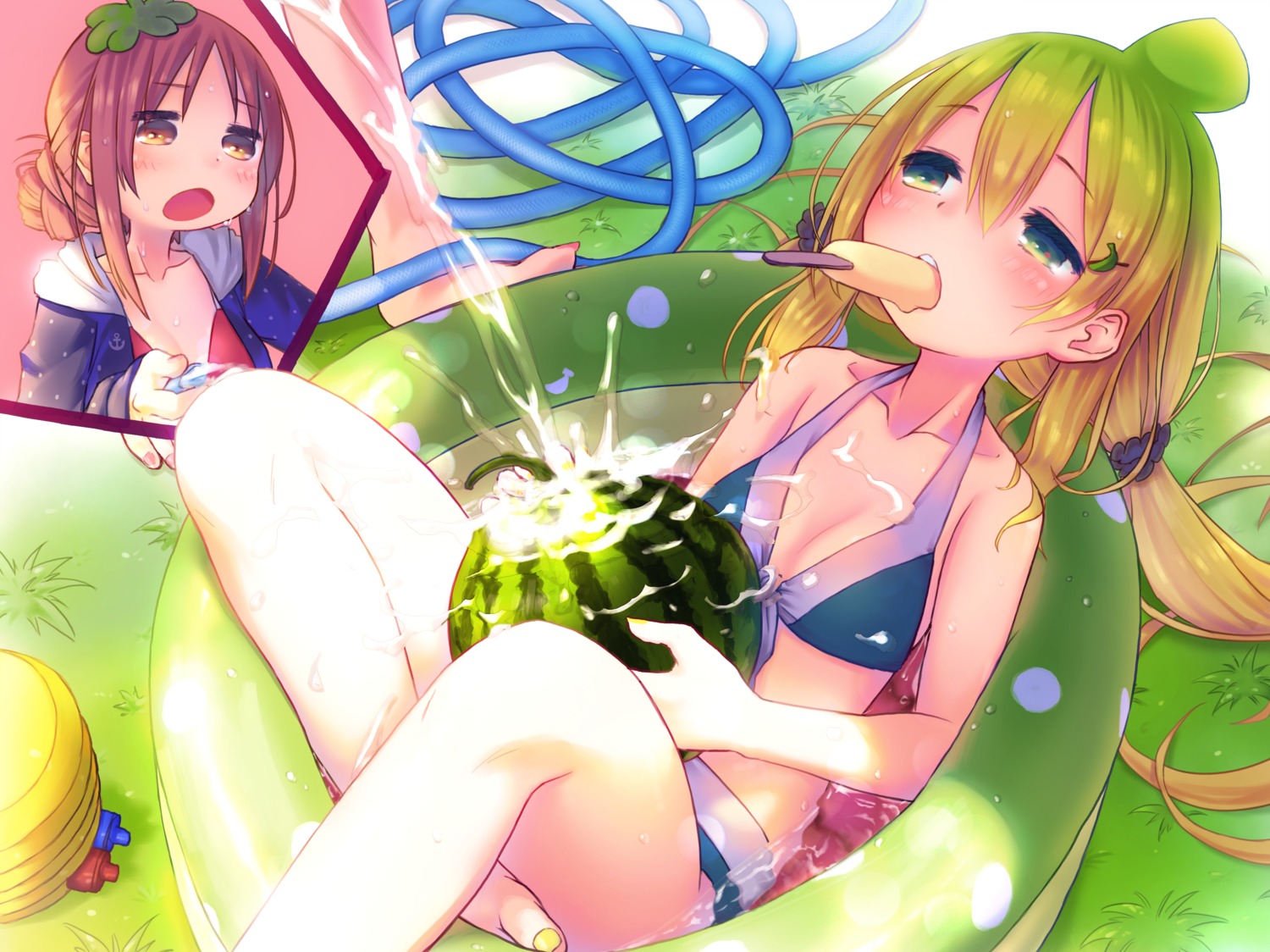 bikini, cleavage, kuromaru9, open_shirt, swimsuits, wet