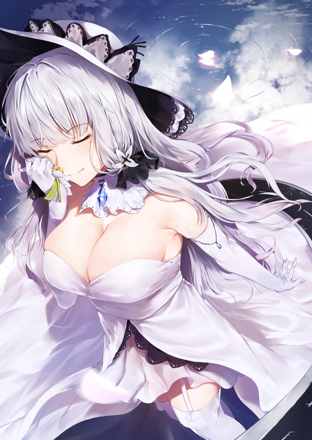 azur_lane, cleavage, dress, hplay, illustrious_(azur_lane), see_through, stockings, thighhighs
