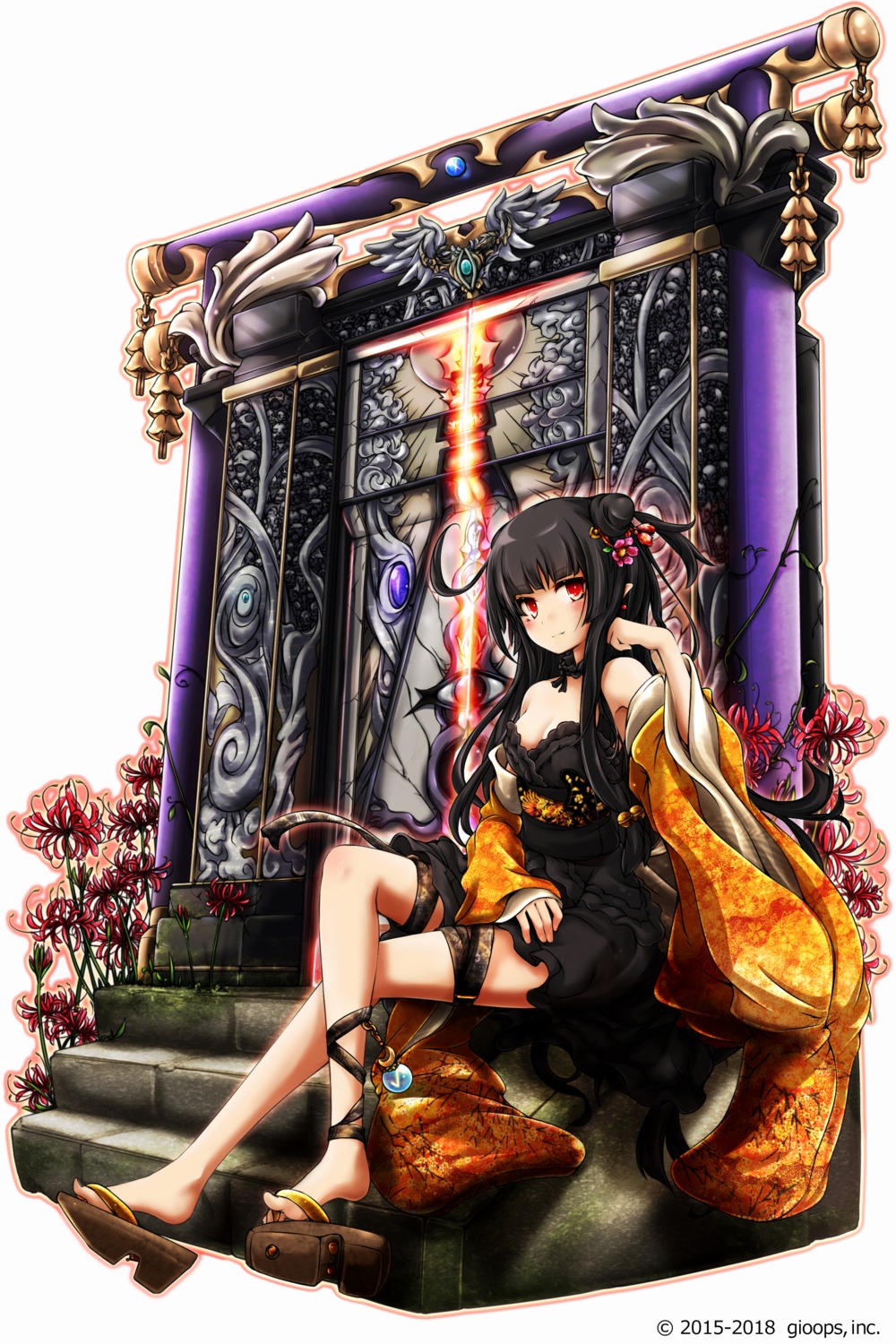 akino, cleavage, japanese_clothes, pointy_ears