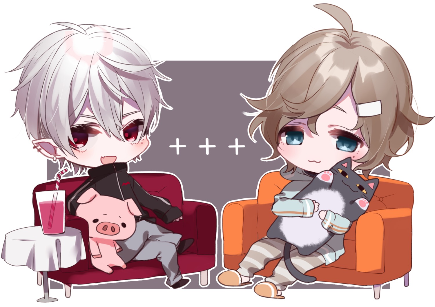 chibi, kanae_(nijisanji), kuzuha_(nijisanji), male, misumi, nijisanji, nijisanji_gamers, pointy_ears