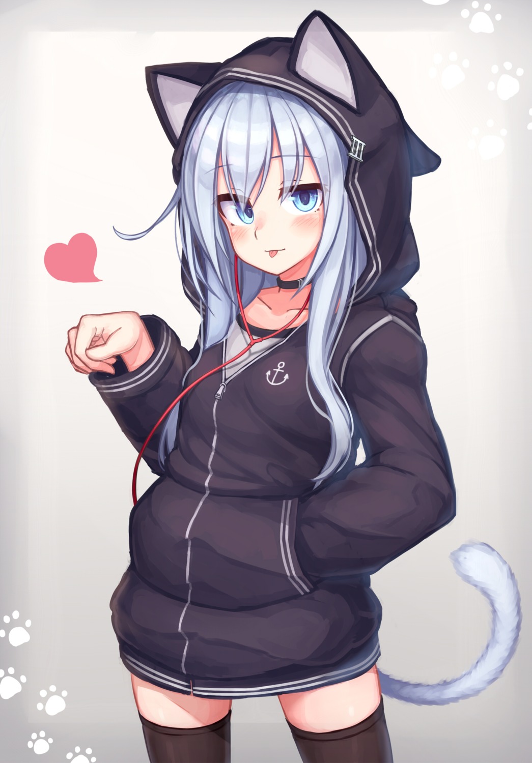 animal_ears, hibiki_(kancolle), kantai_collection, nekomimi, reitou_mikan, tail, thighhighs