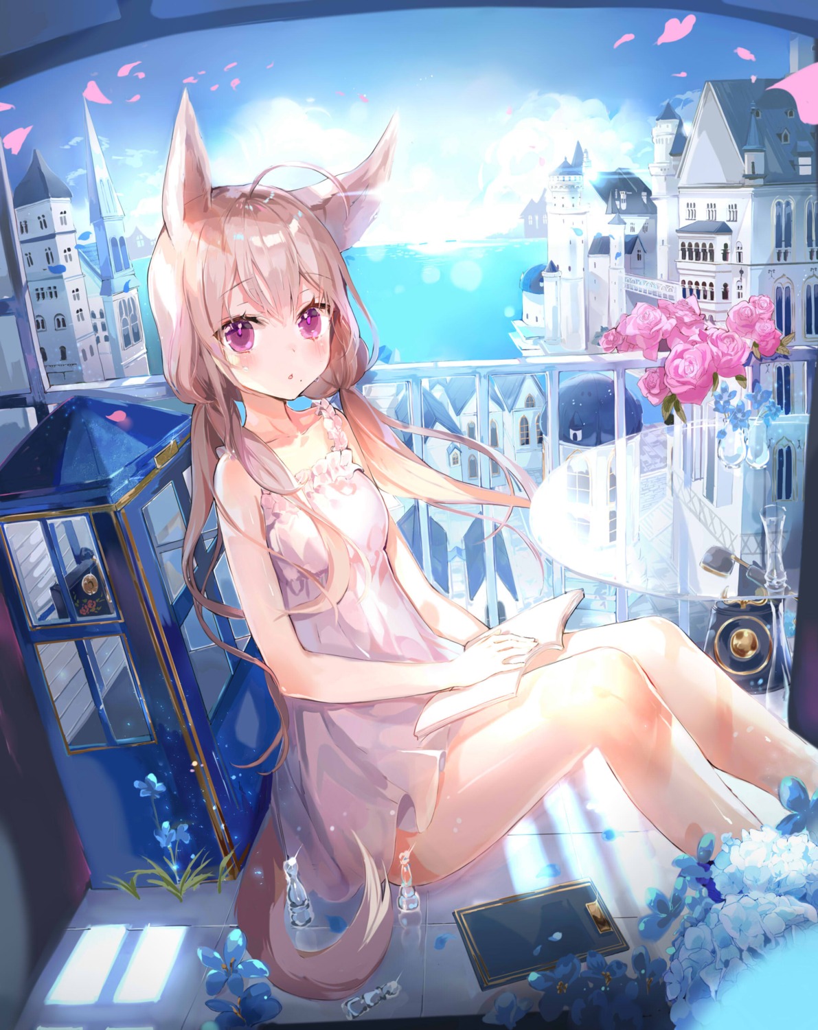 animal_ears, b_rock, dress, summer_dress, tail