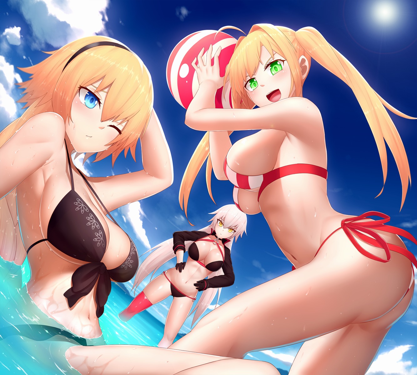 ass, bikini, bu_li, cleavage, fate/grand_order, jeanne_d'arc, jeanne_d'arc_alter_(fate), nero_claudius_(fate)