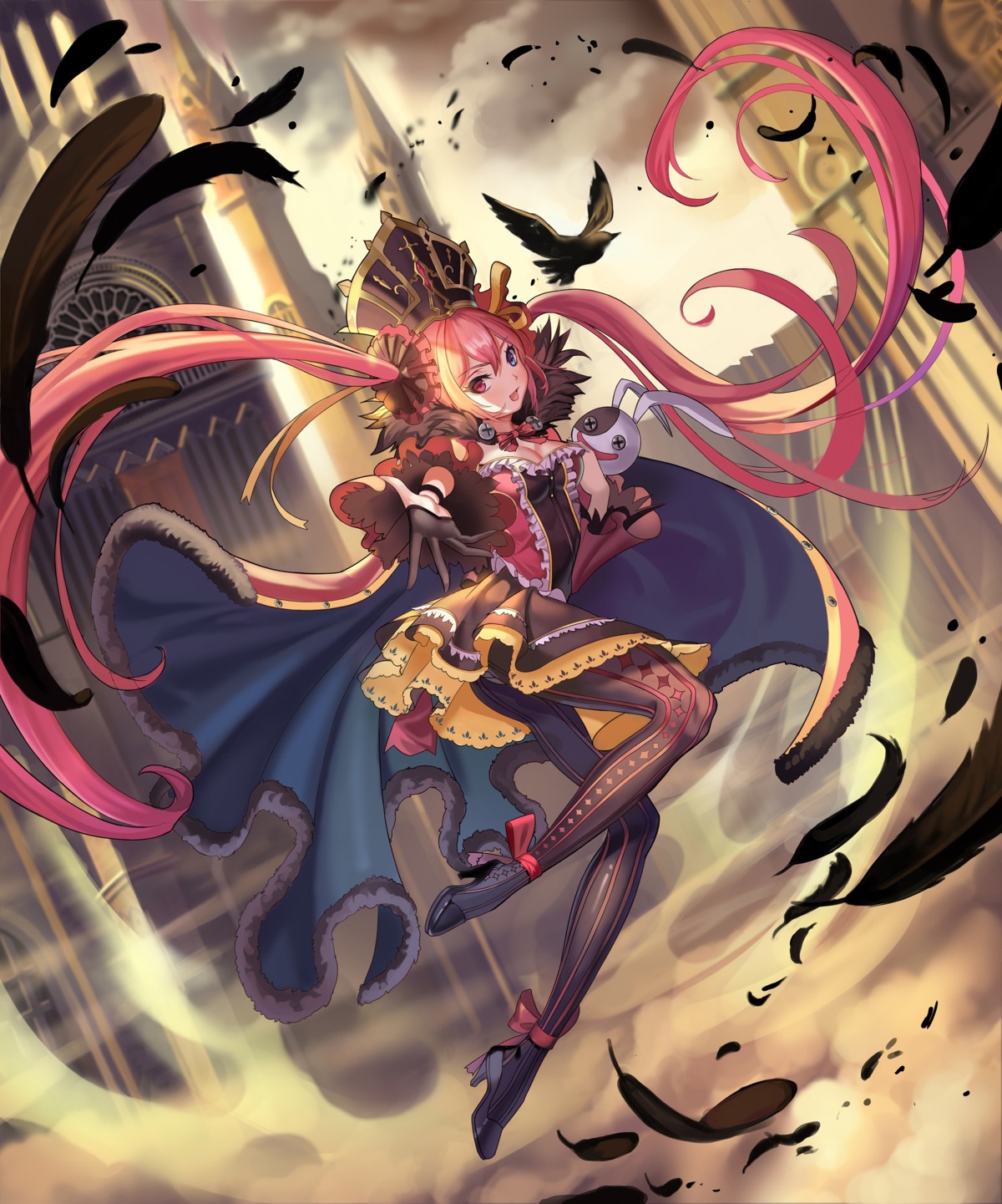 cleavage, heels, heterochromia, kidou_sentai_iron_saga, merchant91, pantyhose, slokai_(iron_saga)