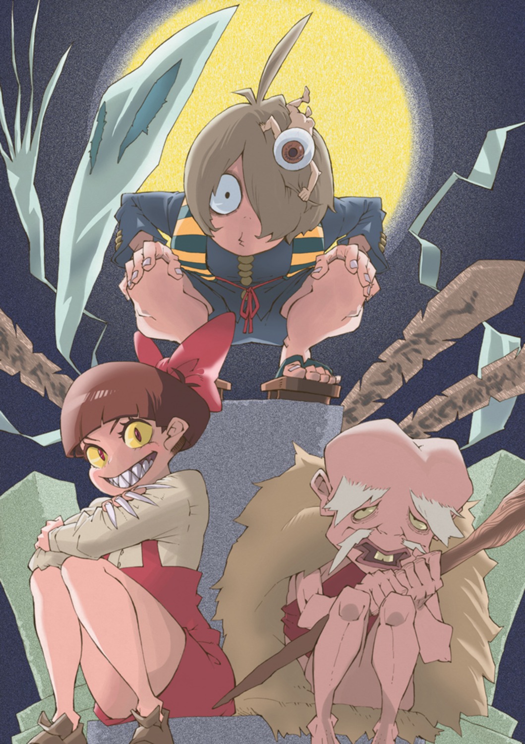 dress, gegege_no_kitarou, horikoshi_kouhei, japanese_clothes, kitarou, konaki_jijii, medama-oyaji, neko_musume