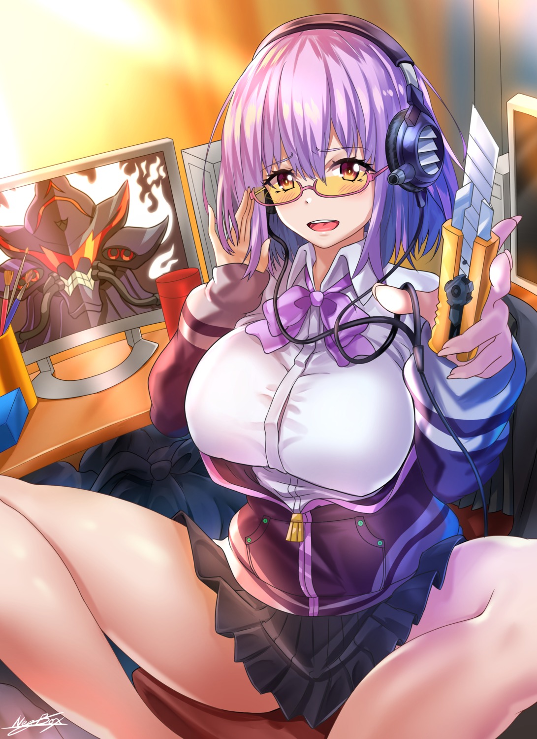 gridman_universe, headphones, megane, nez-kun, seifuku, shinjou_akane, ssss.gridman