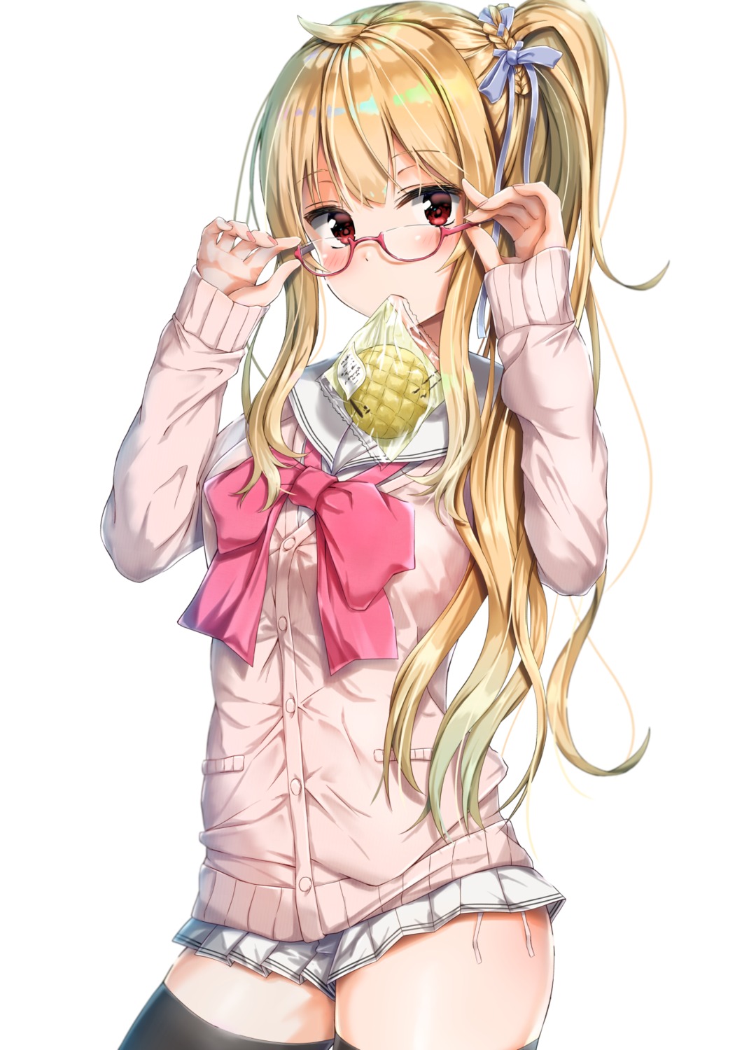 kuria_(clear_trip_second), megane, moroboshi_meroko, seifuku, shp, sweater, thighhighs