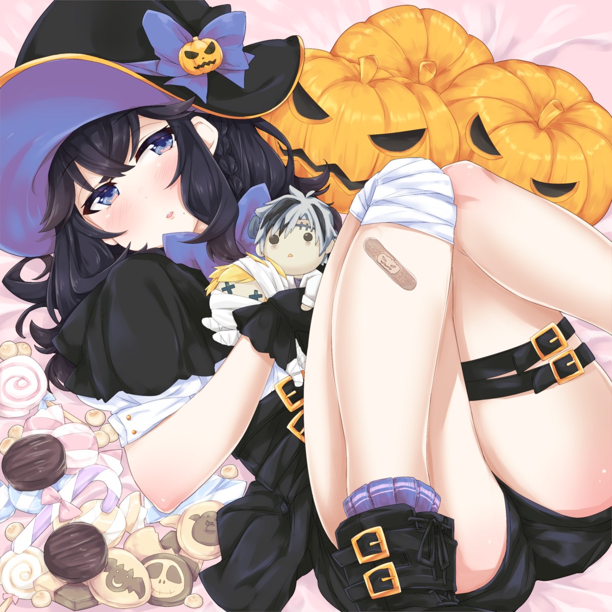 bandages, bandaid, dress, garter, halloween, itou_chapa, izumo_kasumi_(nijisanji), nijisanji