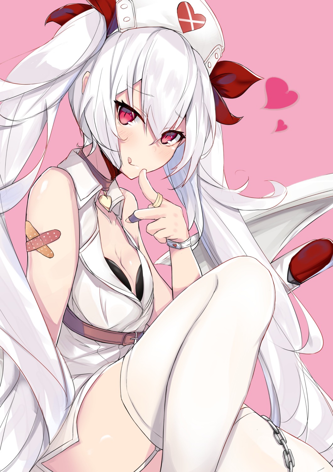 azur_lane, bandaid, bra, cleavage, nanakaku, nurse, open_shirt, stockings
