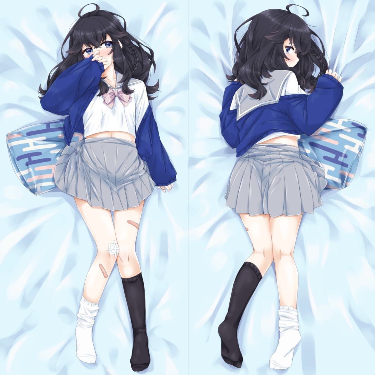 bandaid, dakimakura, itou_ayachi, izumo_kasumi_(nijisanji), nijisanji, nijisanji_seeds, seifuku, sweater
