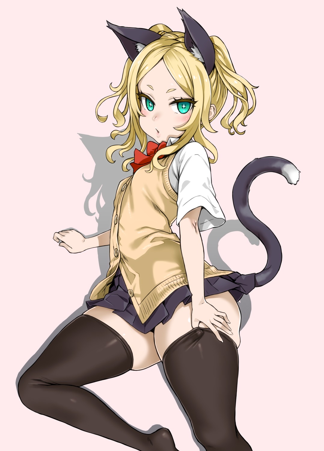 animal_ears, asanagi, nekomimi, seifuku, sweater, tail, tera_online, thighhighs
