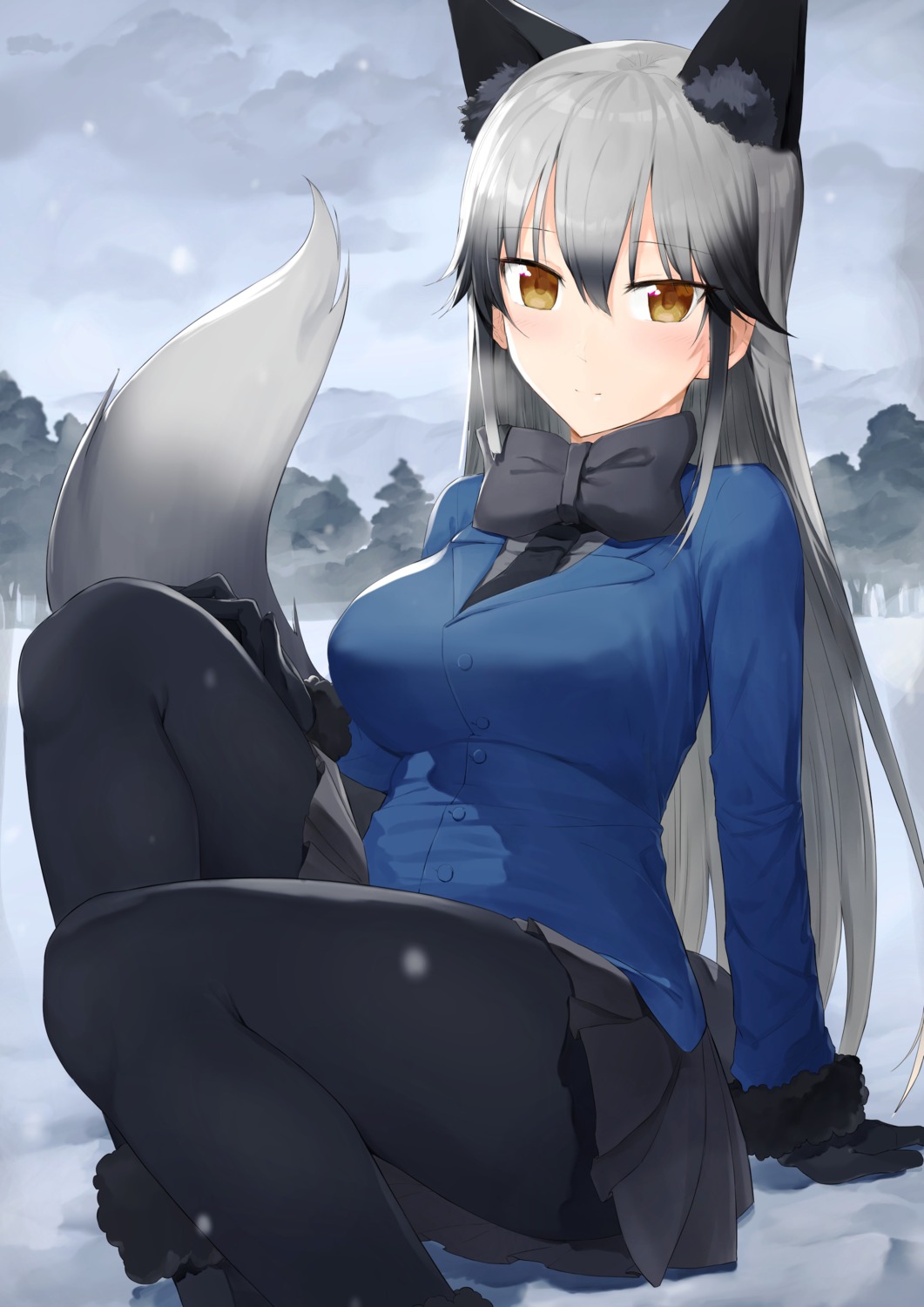 akitaka_akita, animal_ears, kemono_friends, pantyhose, silver_fox, tail