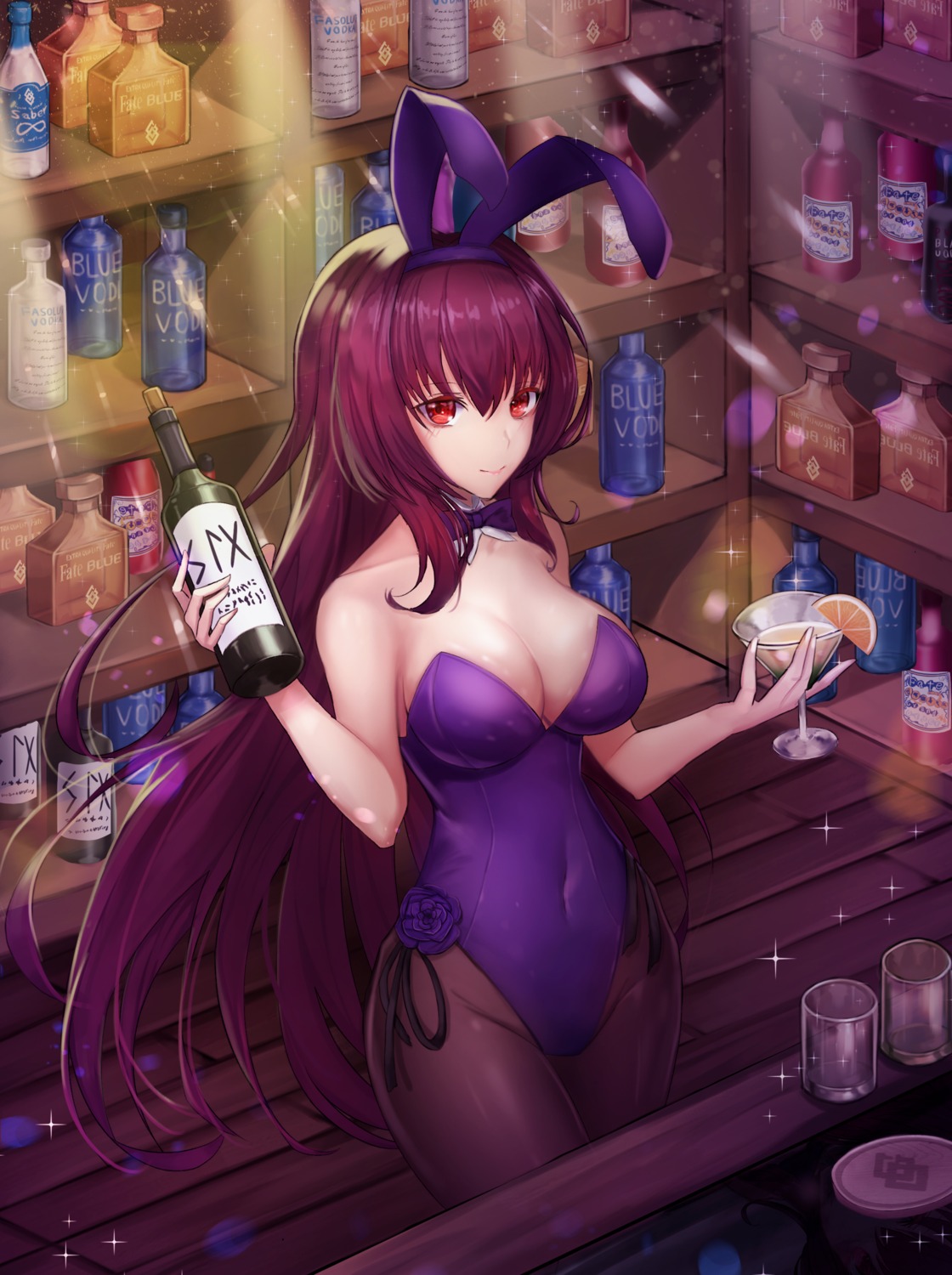 animal_ears, bunny_ears, bunny_girl, cleavage, fate/grand_order, pantyhose, scathach_(fate), twit_eg0