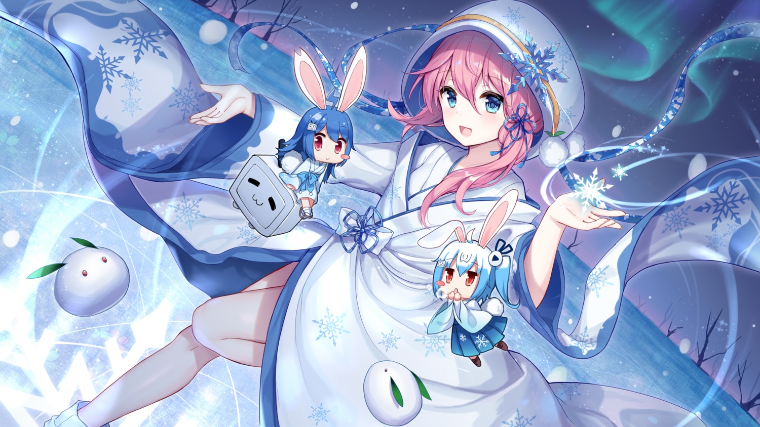 animal_ears, ark_order, bili_bili_douga, bili_girl_22, bili_girl_33, bunny_ears, chibi, crossover, japanese_clothes, silveroid, wallpaper