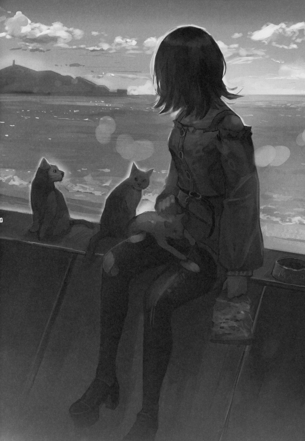 heels, kyuuba_melo, monochrome, neko, pantyhose, torn_clothes