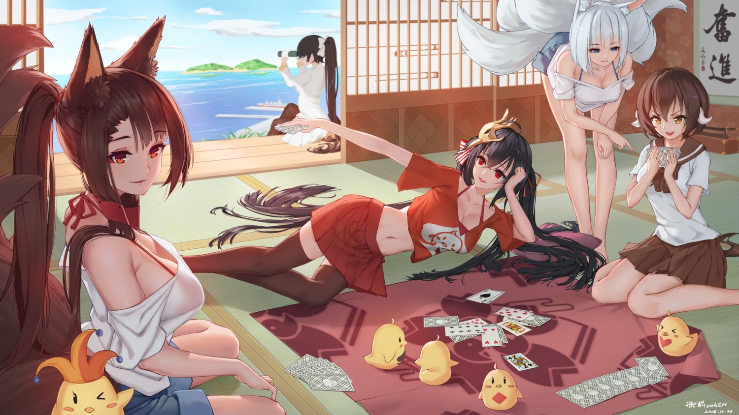 akagi_(azur_lane), animal_ears, azur_lane, cleavage, horns, kaga_(azur_lane), kitsune, manjuu_(azur_lane)