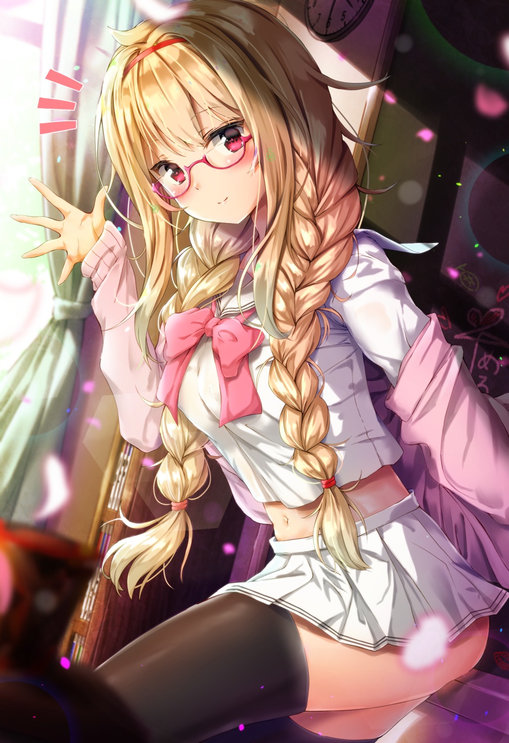 kuria_(clear_trip_second), megane, moroboshi_meroko, seifuku, shp, sweater, thighhighs