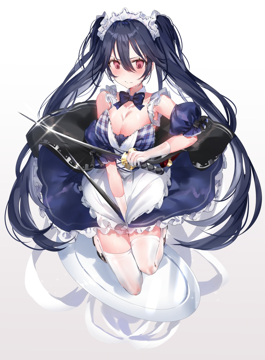 cleavage, fantasy_project, heels, maid, skirt_lift, sword, thighhighs, yuuko_(030_yuko)