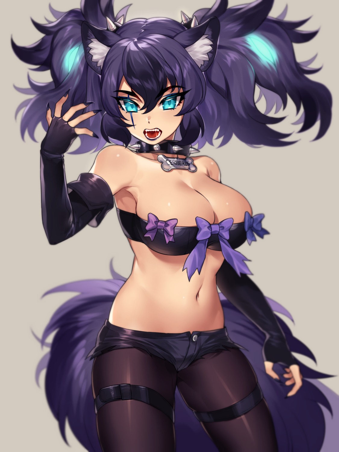 animal_ears, bikini_top, cao_hong_anh, cerberus_(kemono_friends), garter, kemono_friends, pantyhose, swimsuits, tail