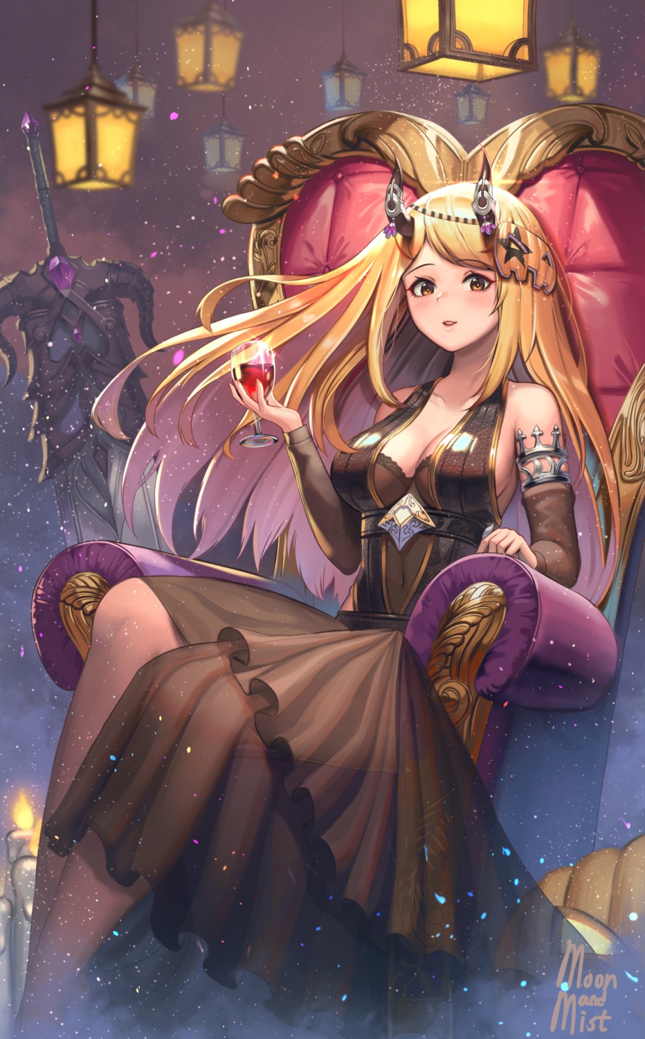 cleavage, dress, halloween, horns, moonandmist, see_through