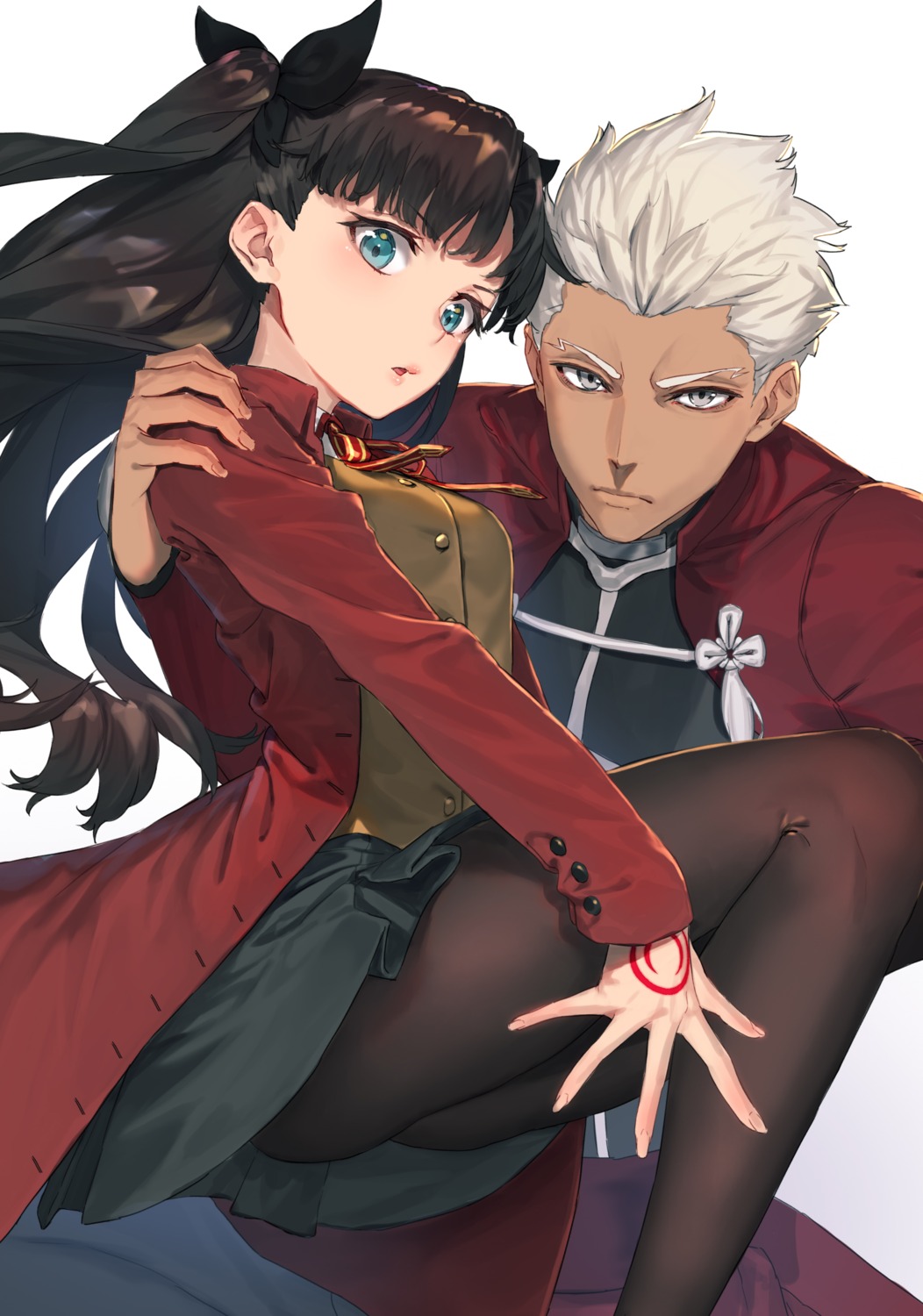 archer, fate/stay_night, pantyhose, rolua, seifuku, tattoo, toosaka_rin