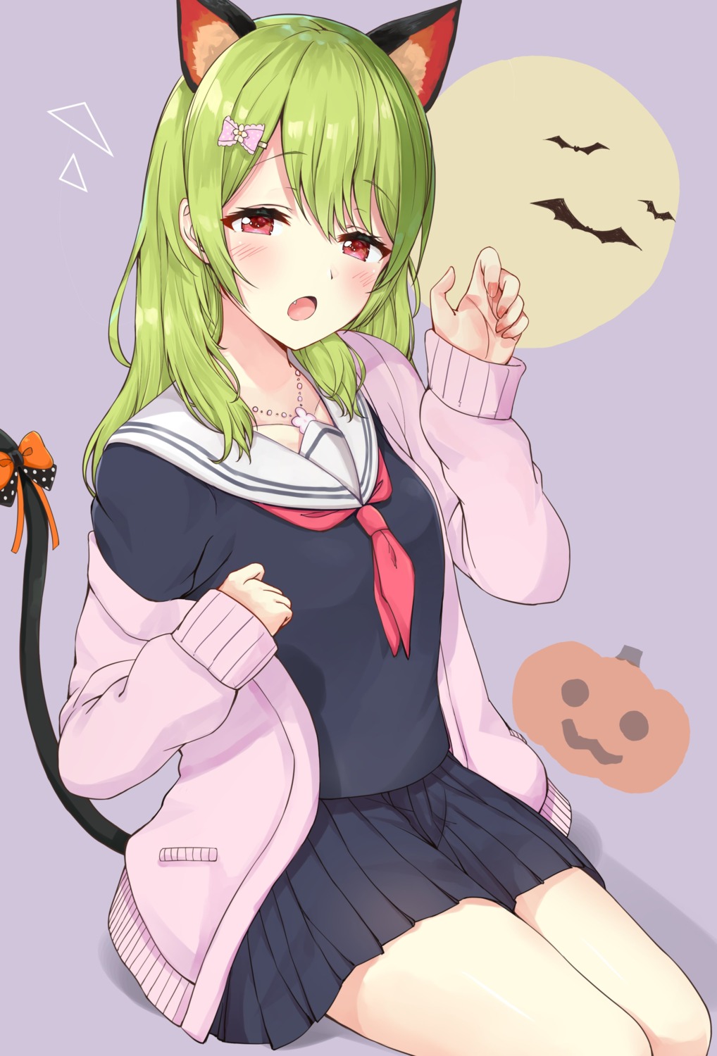 animal_ears, morinaka_kazaki, nekomimi, nijisanji, racchi., seifuku, sweater, tail