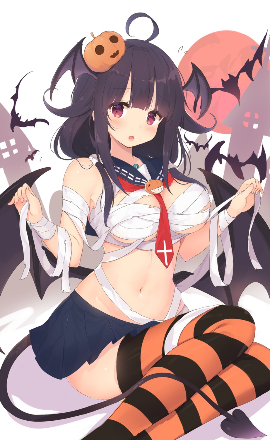 bandages, halloween, kagerou, kantai_collection, sarashi, taigei_(kancolle), tail, thighhighs, wings