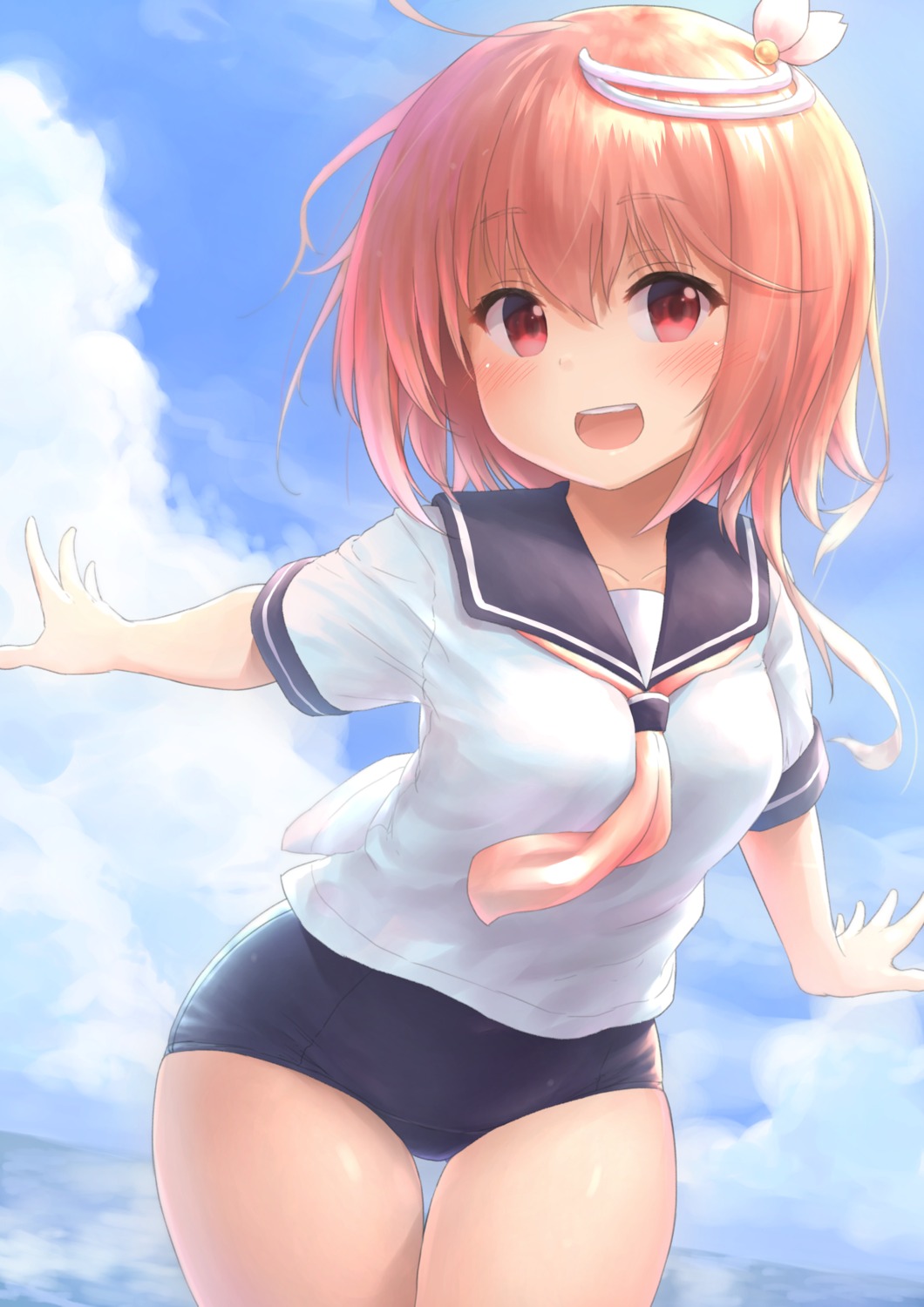 i-58_(kancolle), kantai_collection, school_swimsuit, seifuku, swimsuits, wamu_(chartreuse)