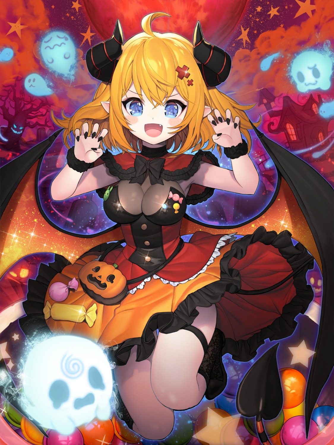 garter, halloween, heels, horns, kuang1104, pointy_ears, skirt_lift, tail