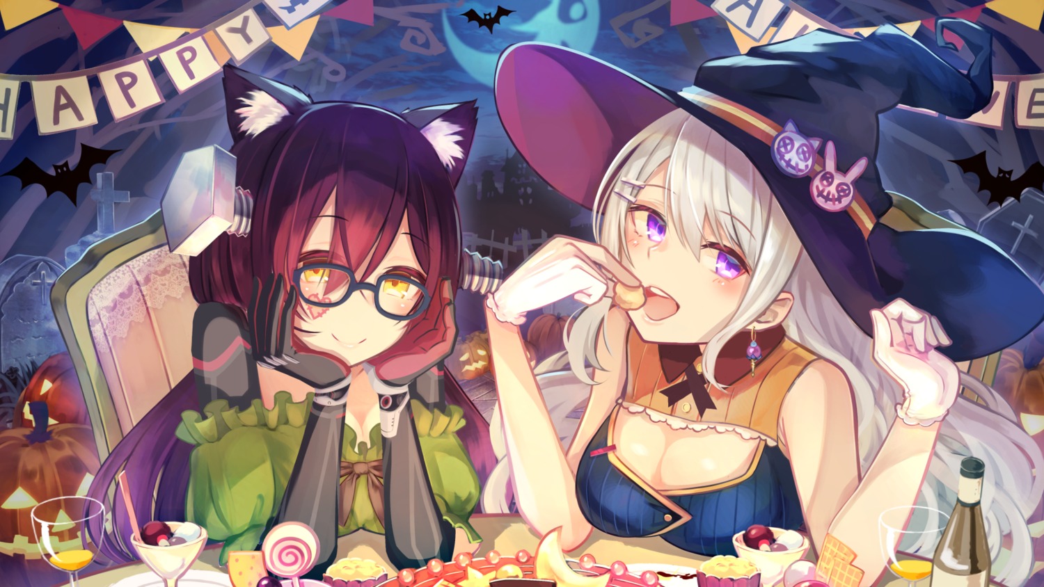 animal_ears, brat, cleavage, crossover, halloween, higuchi_kaede, hololive, megane