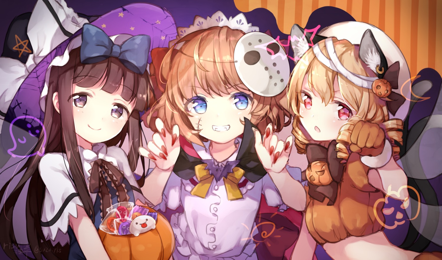animal_ears, halloween, luna_child, risui, star_sapphire, sunny_milk, touhou, witch
