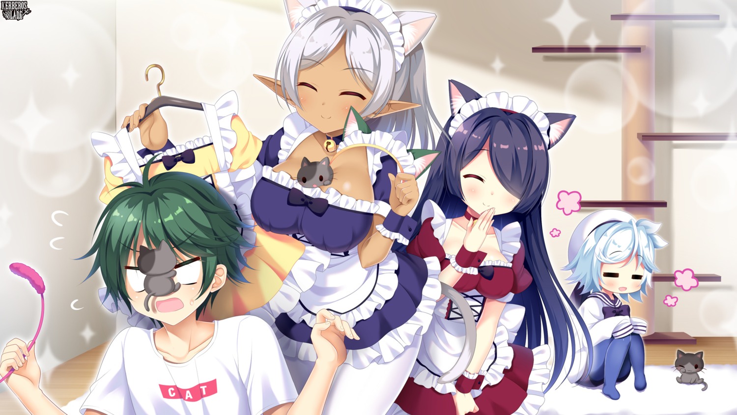 animal_ears, kerberos_blade, maid, neko, nekomimi, pantyhose, pointy_ears, seifuku