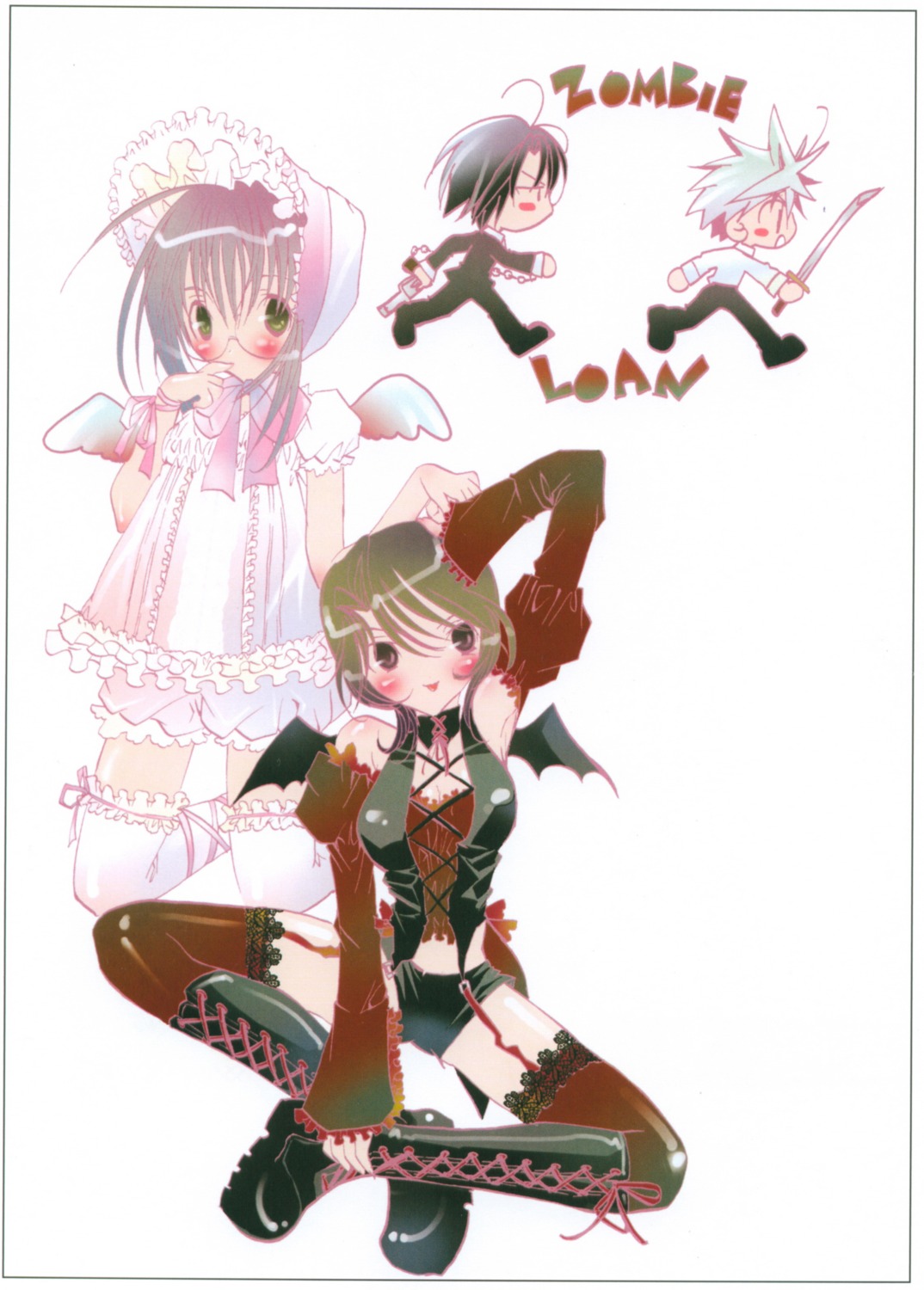 akatsuki_chika, kita_michiru, peach-pit, tachibana_shito, thighhighs, yoimachi_koyomi, zombie_loan