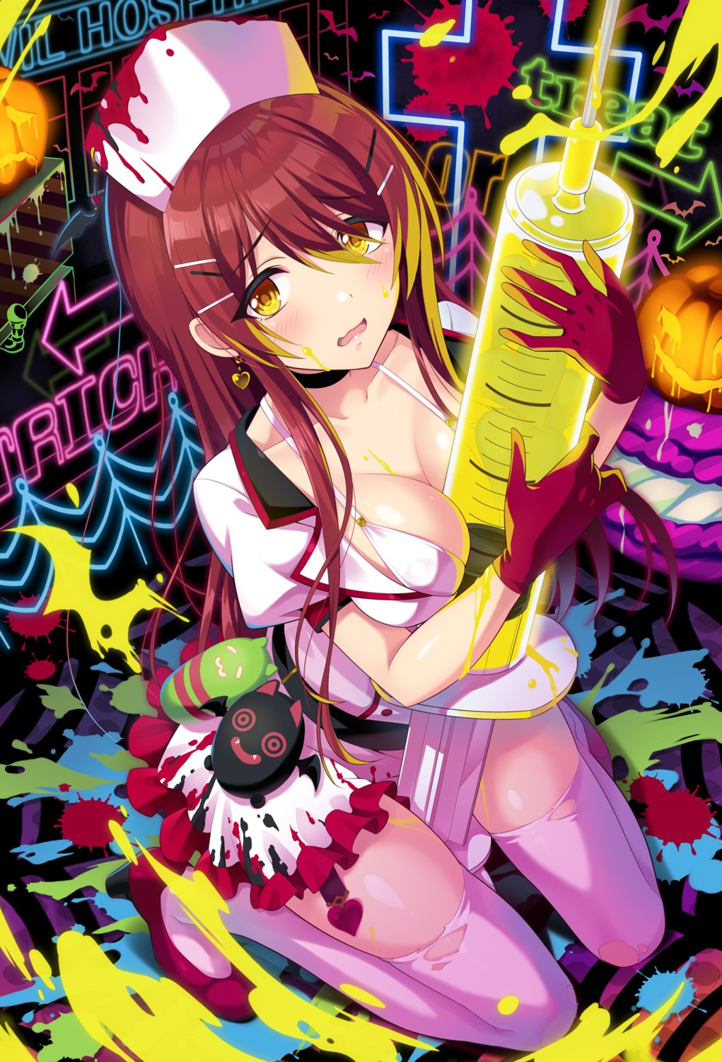 blood, bra, halloween, heels, nurse, oosaki_tenka, open_shirt, the_idolm@ster