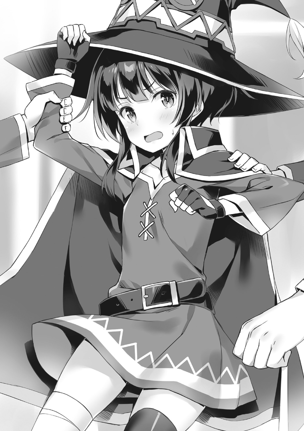 ano_orokamono_ni_mo_kyakkou_wo!, bandages, dress, kono_subarashii_sekai_ni_shukufuku_wo!, megumin, monochrome, thighhighs, witch